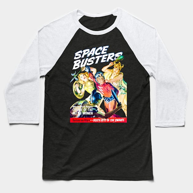 Battle Women Space Mars  Retro Busters Cover 1952 Vintage Comic Baseball T-Shirt by REVISTANGO